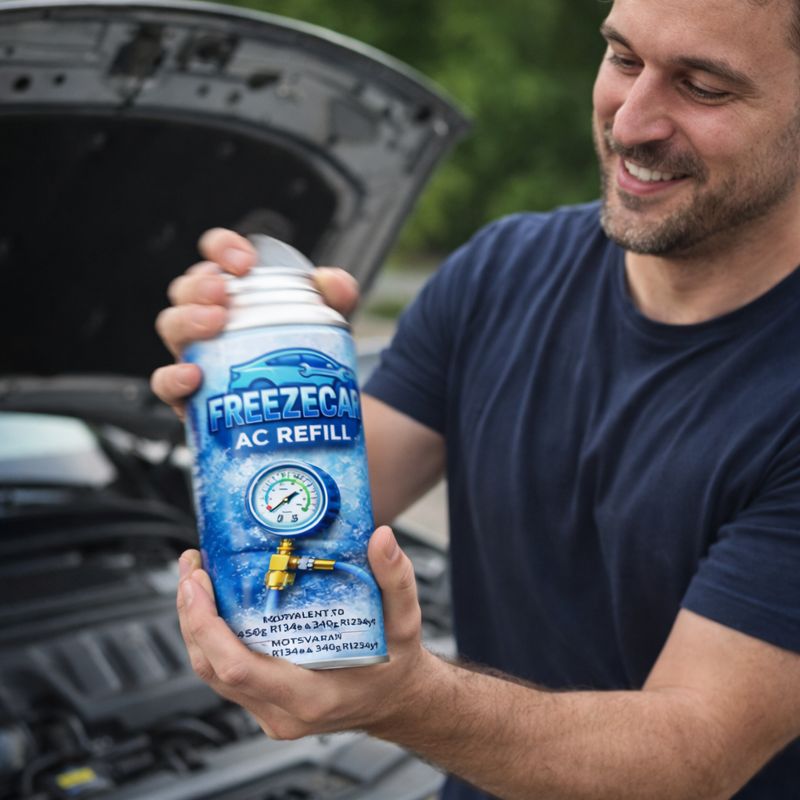 Person som skaker en FreezeCar AC-burk kraftigt