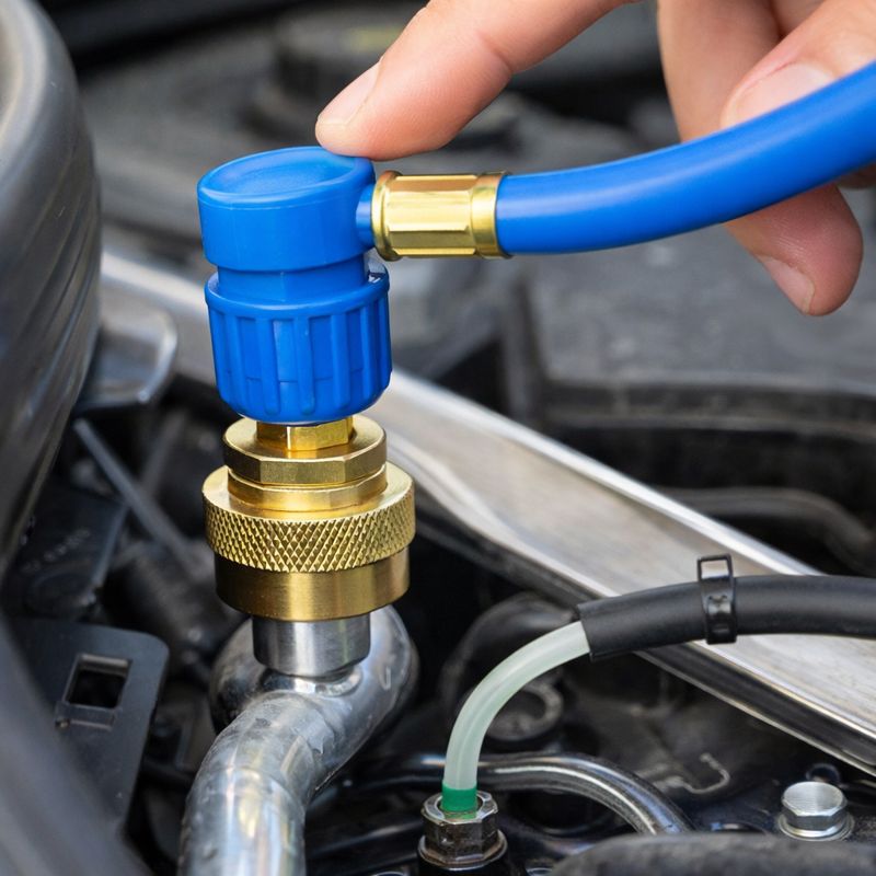 Slangen koblet til bilens lågtryksport og burken hålls op og ner